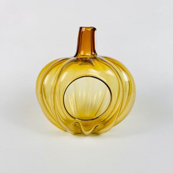 Art Glass Pumpkin Candle Holder Fall Halloween Decor - Picture 5 of 5